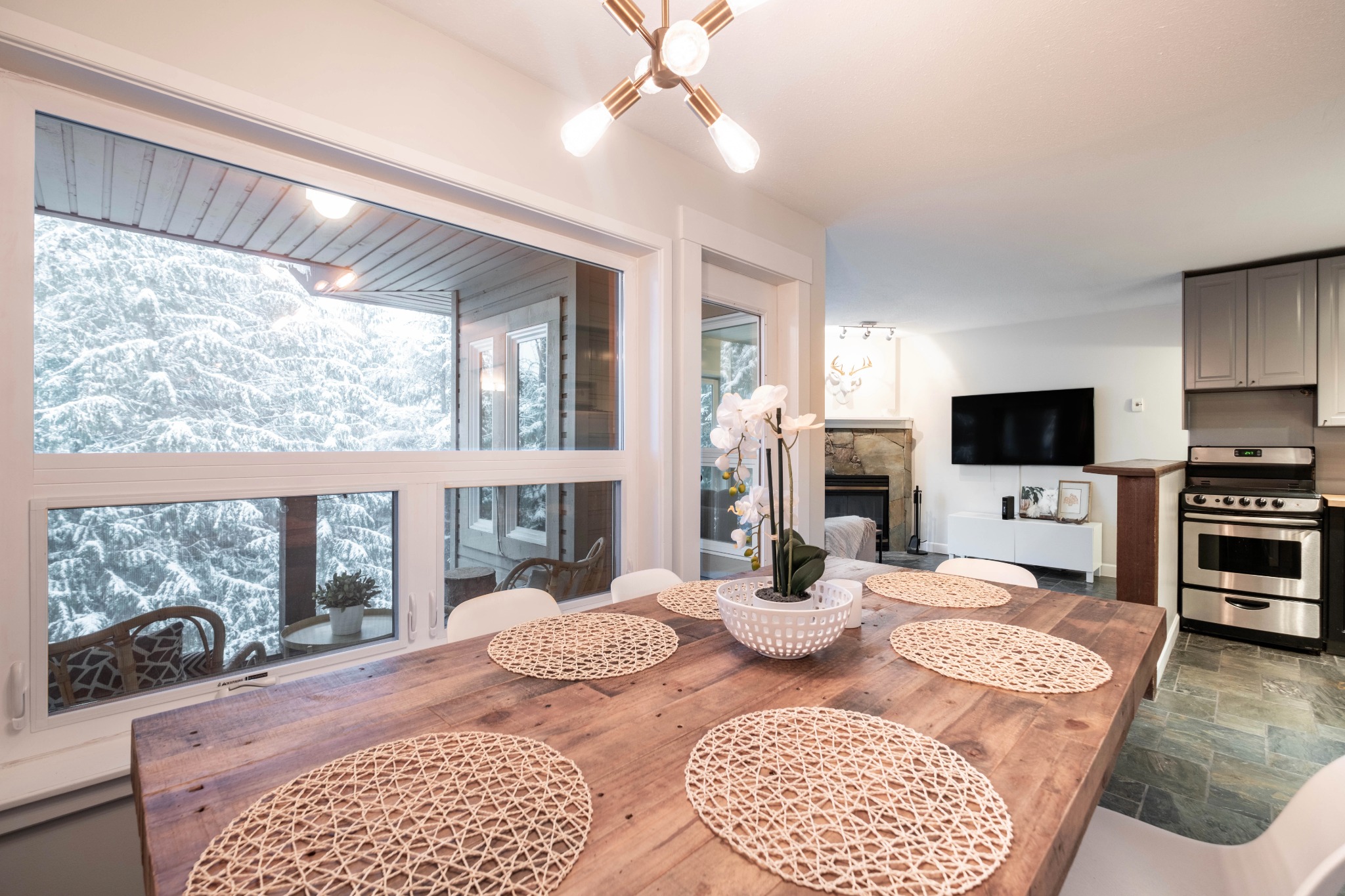 Gondola Grove dining area with forest views